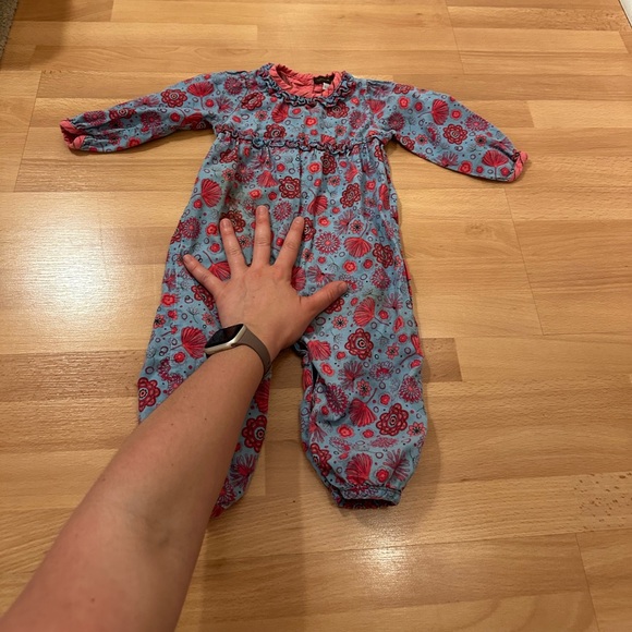 Floral Blue and Pink Kids One Piece in velvet - Picture 2 of 8